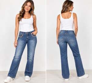 Chico's Platinum Women's Jeans Size 00 Blue Rhinestone Embellished Bootcut boho